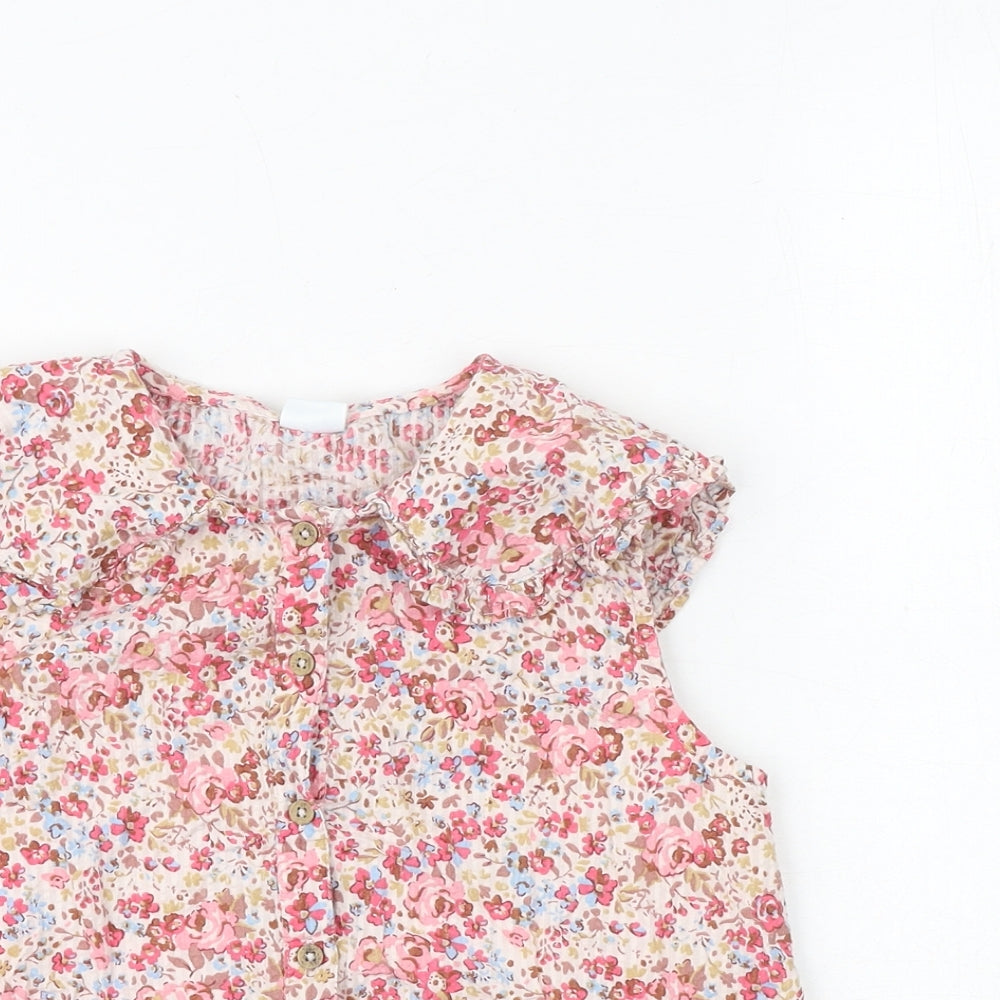 NEXT Girls Multicoloured Floral 100% Cotton Basic Button-Up Size 10 Years Round Neck Button - Tie Front