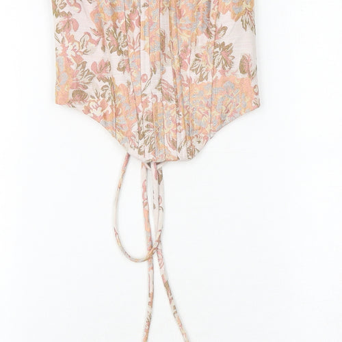 Bershka Womens Pink Floral Polyester Cropped Tank Size S Sweetheart - Corset Style Lace Up Back