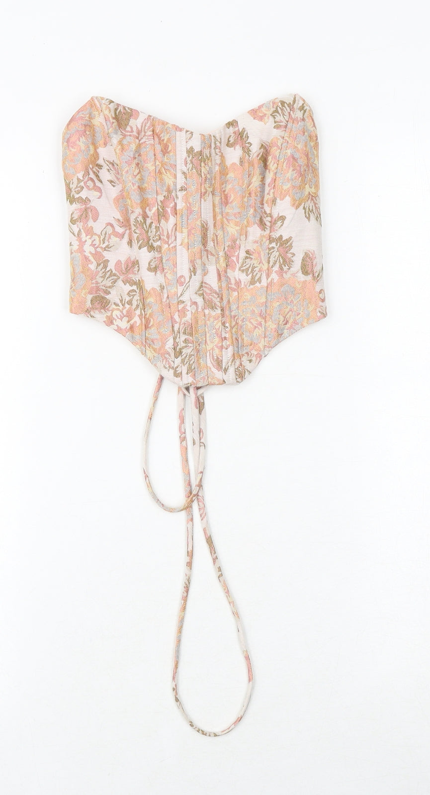 Bershka Womens Pink Floral Polyester Cropped Tank Size S Sweetheart - Corset Style Lace Up Back