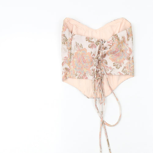 Bershka Womens Pink Floral Polyester Cropped Tank Size S Sweetheart - Corset Style Lace Up Back