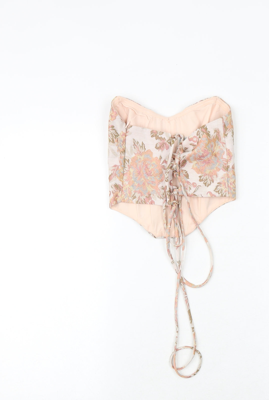 Bershka Womens Pink Floral Polyester Cropped Tank Size S Sweetheart - Corset Style Lace Up Back