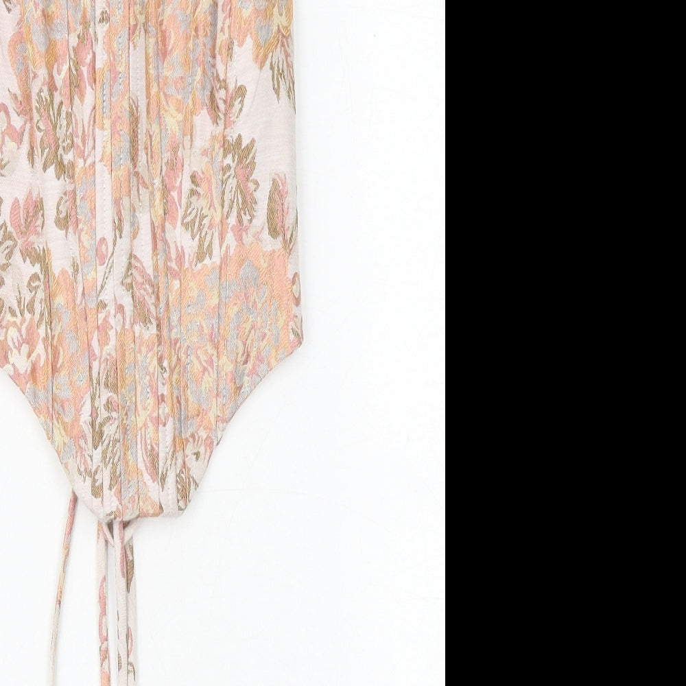Bershka Womens Pink Floral Polyester Cropped Tank Size S Sweetheart - Corset Style Lace Up Back