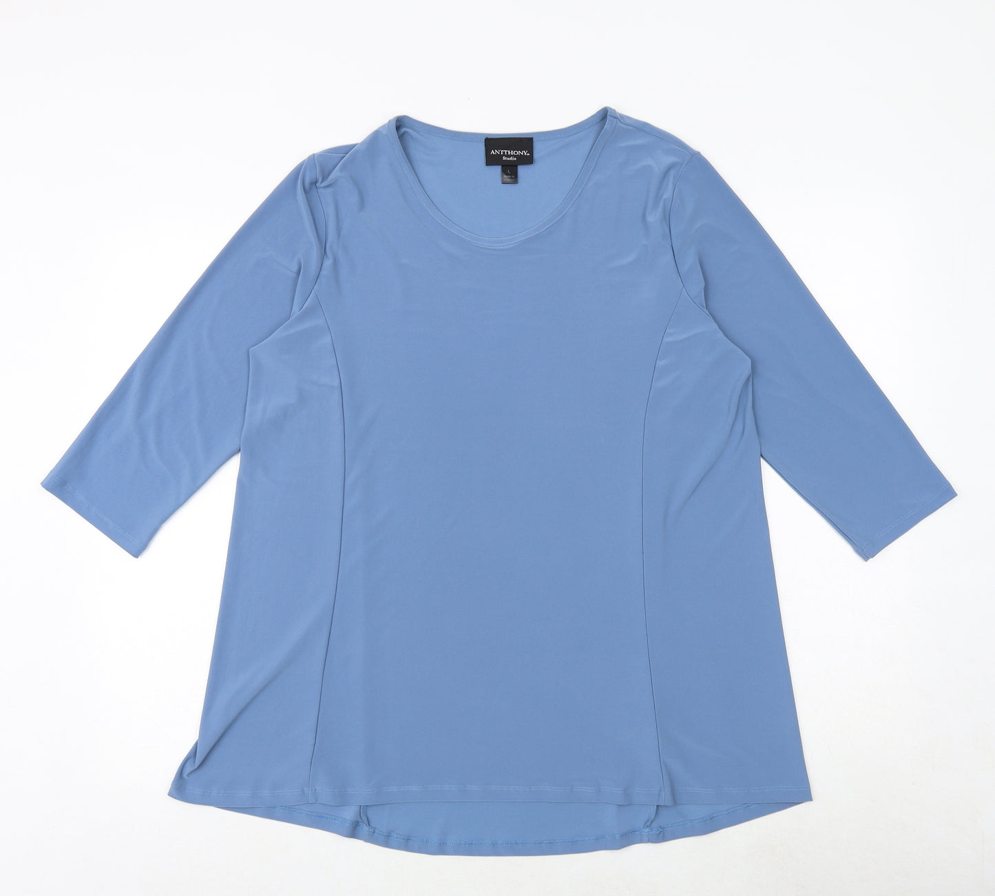 Antthony Womens Blue Viscose Basic T-Shirt Size L Scoop Neck