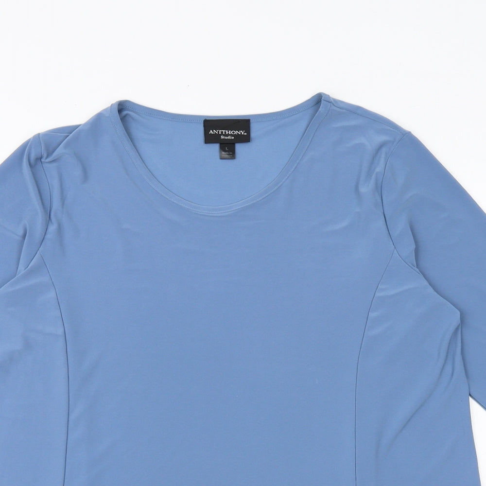 Antthony Womens Blue Viscose Basic T-Shirt Size L Scoop Neck