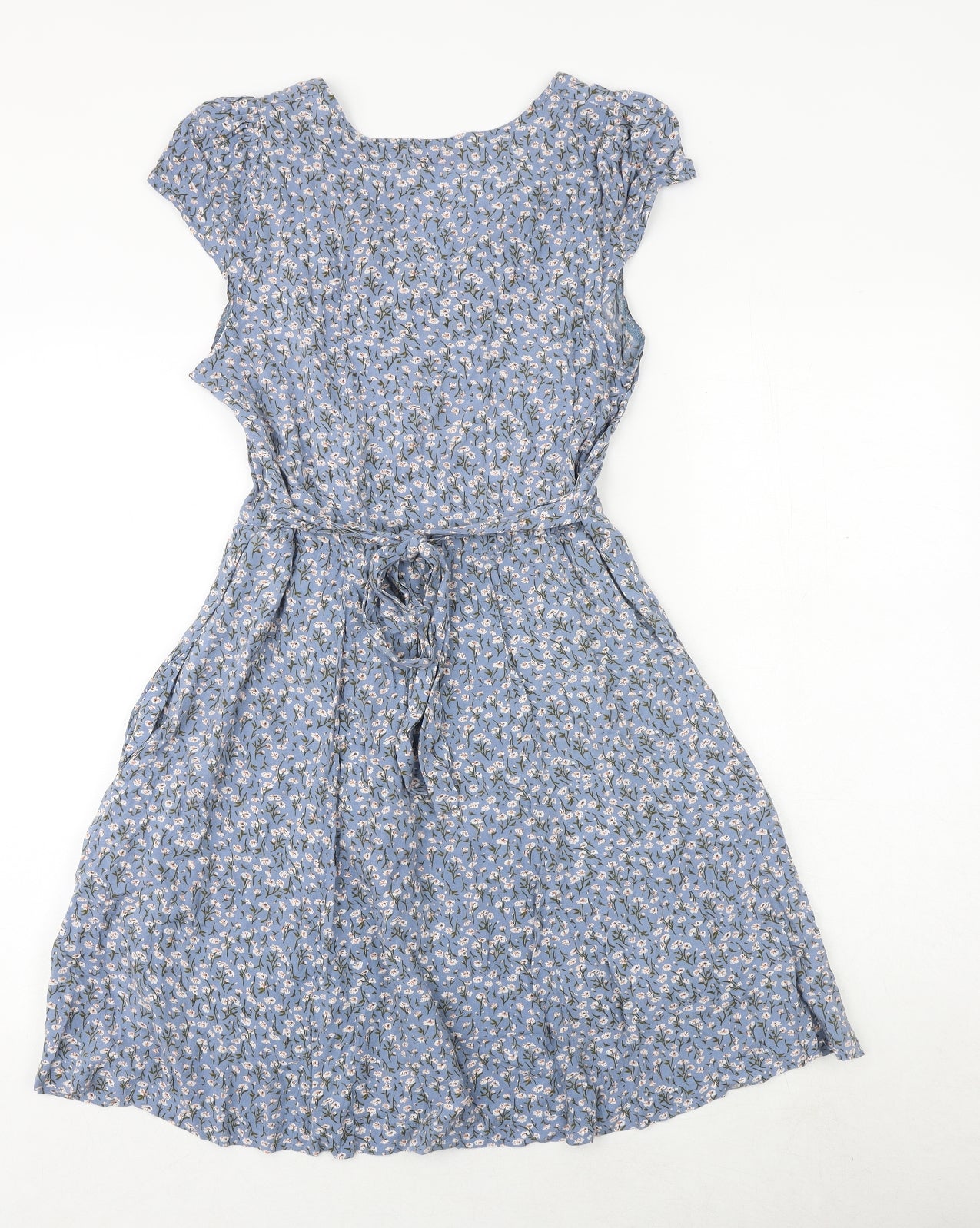 Louche Womens Blue Floral Viscose A-Line Size 12 V-Neck Tie