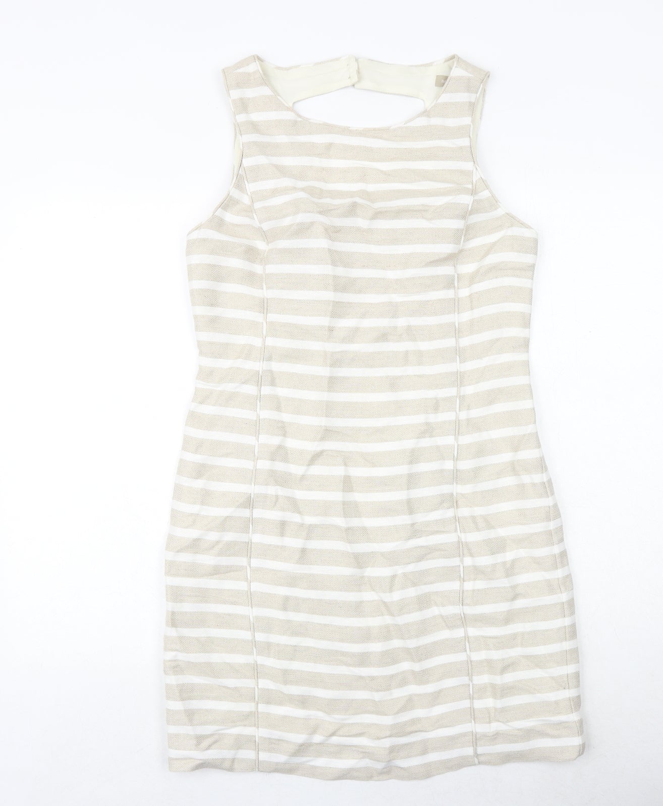 Banana Republic Womens Beige Striped Linen A-Line Size 8 Round Neck Zip
