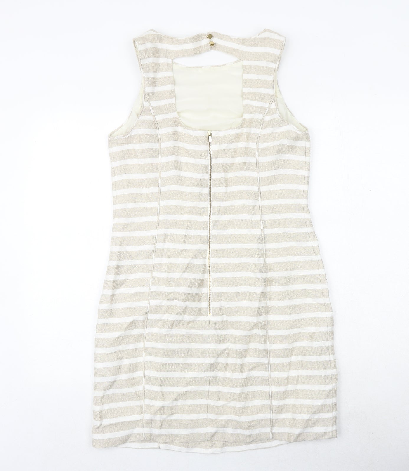 Banana Republic Womens Beige Striped Linen A-Line Size 8 Round Neck Zip