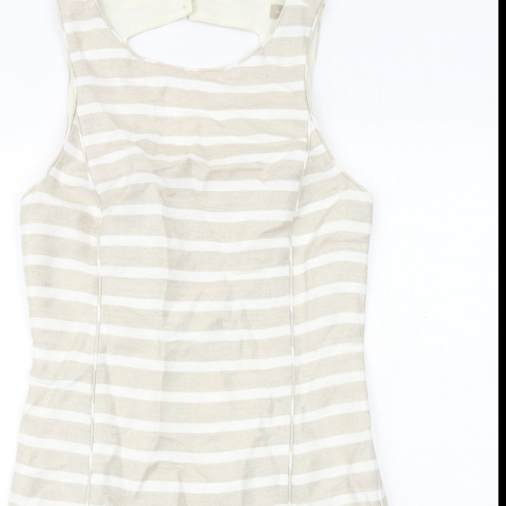 Banana Republic Womens Beige Striped Linen A-Line Size 8 Round Neck Zip