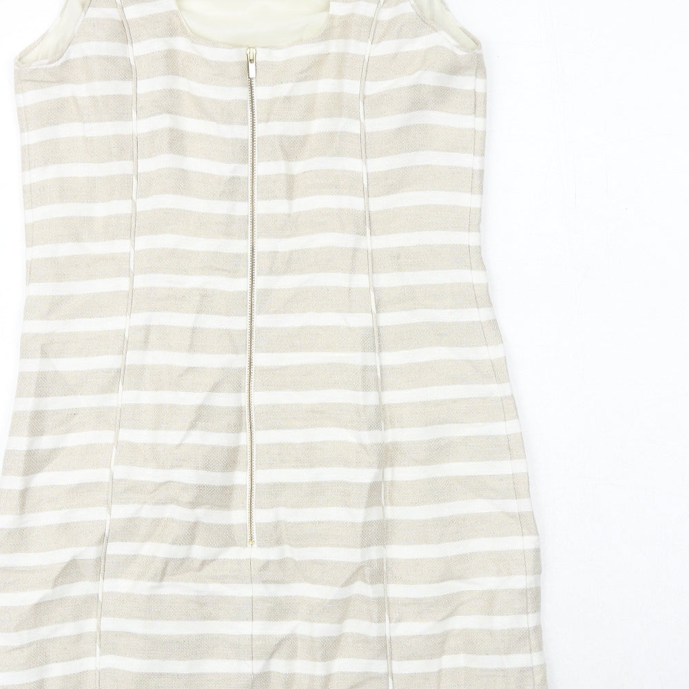 Banana Republic Womens Beige Striped Linen A-Line Size 8 Round Neck Zip
