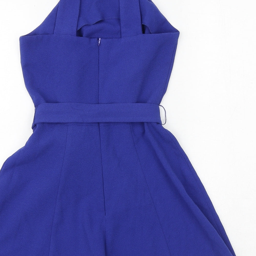Miss Selfridge Womens Blue Polyester Playsuit One-Piece Size 4 Tie