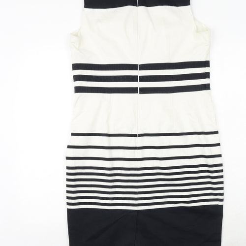 Marks and Spencer Womens Black Striped Cotton A-Line Size 14 Round Neck Zip