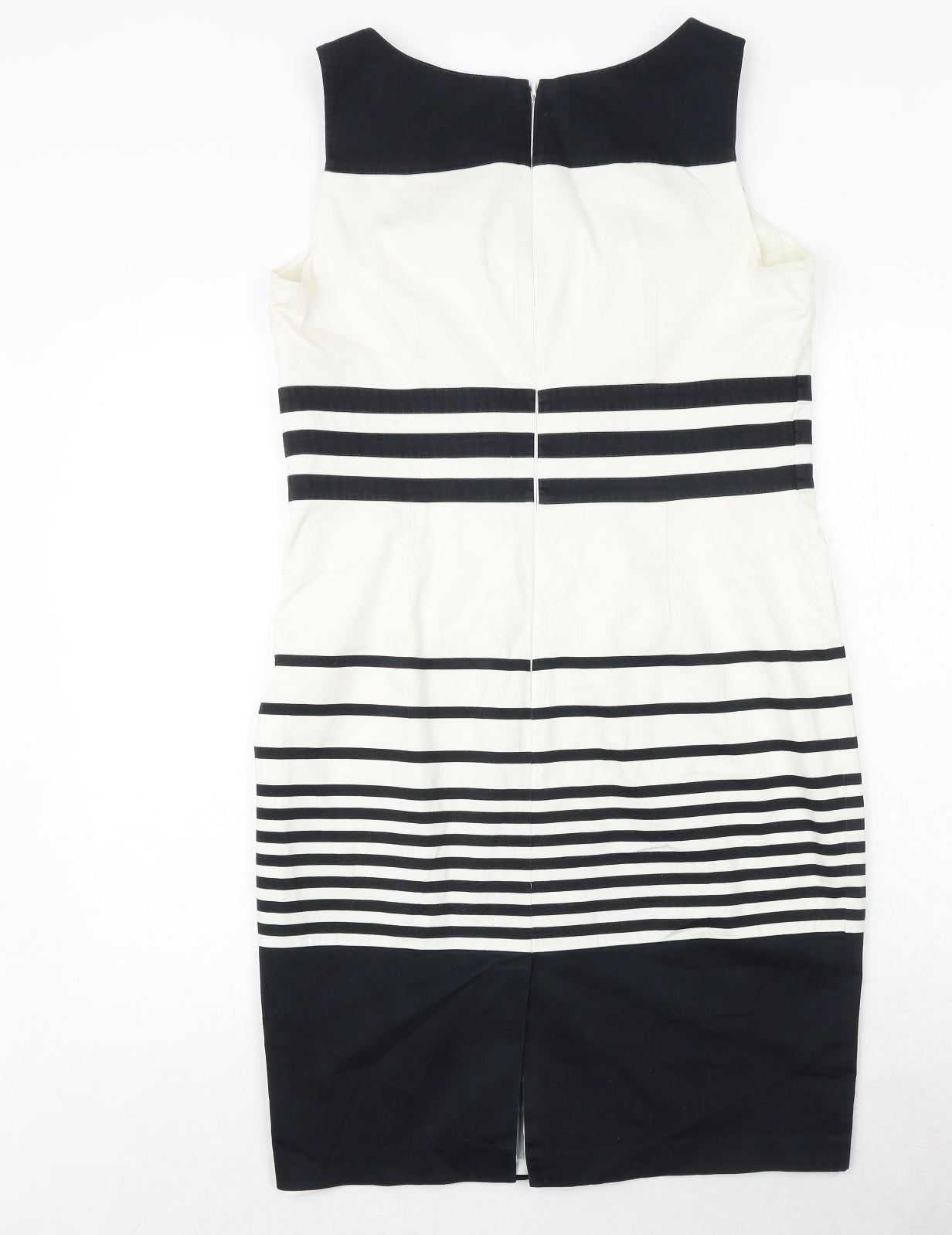 Marks and Spencer Womens Black Striped Cotton A-Line Size 14 Round Neck Zip