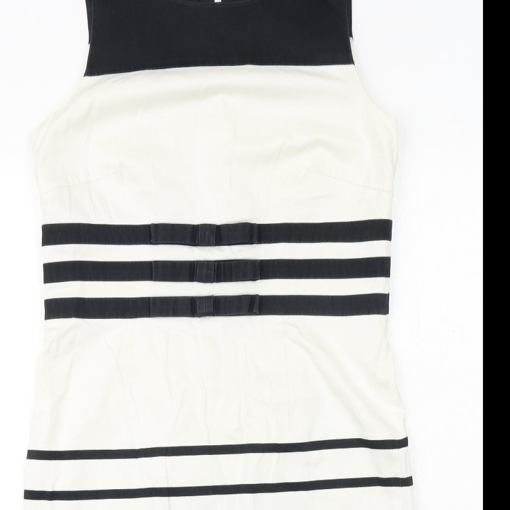 Marks and Spencer Womens Black Striped Cotton A-Line Size 14 Round Neck Zip