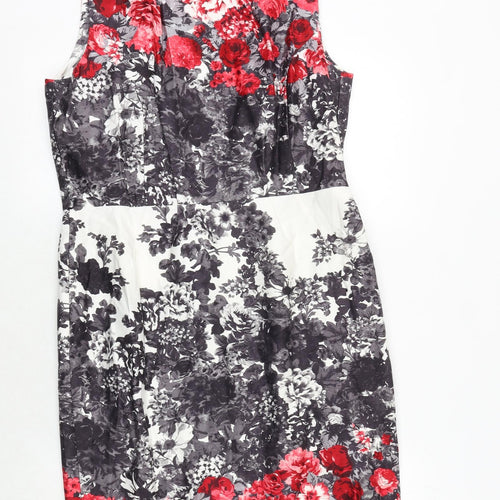 BHS Womens Multicoloured Floral Cotton A-Line Size 16 Round Neck Zip