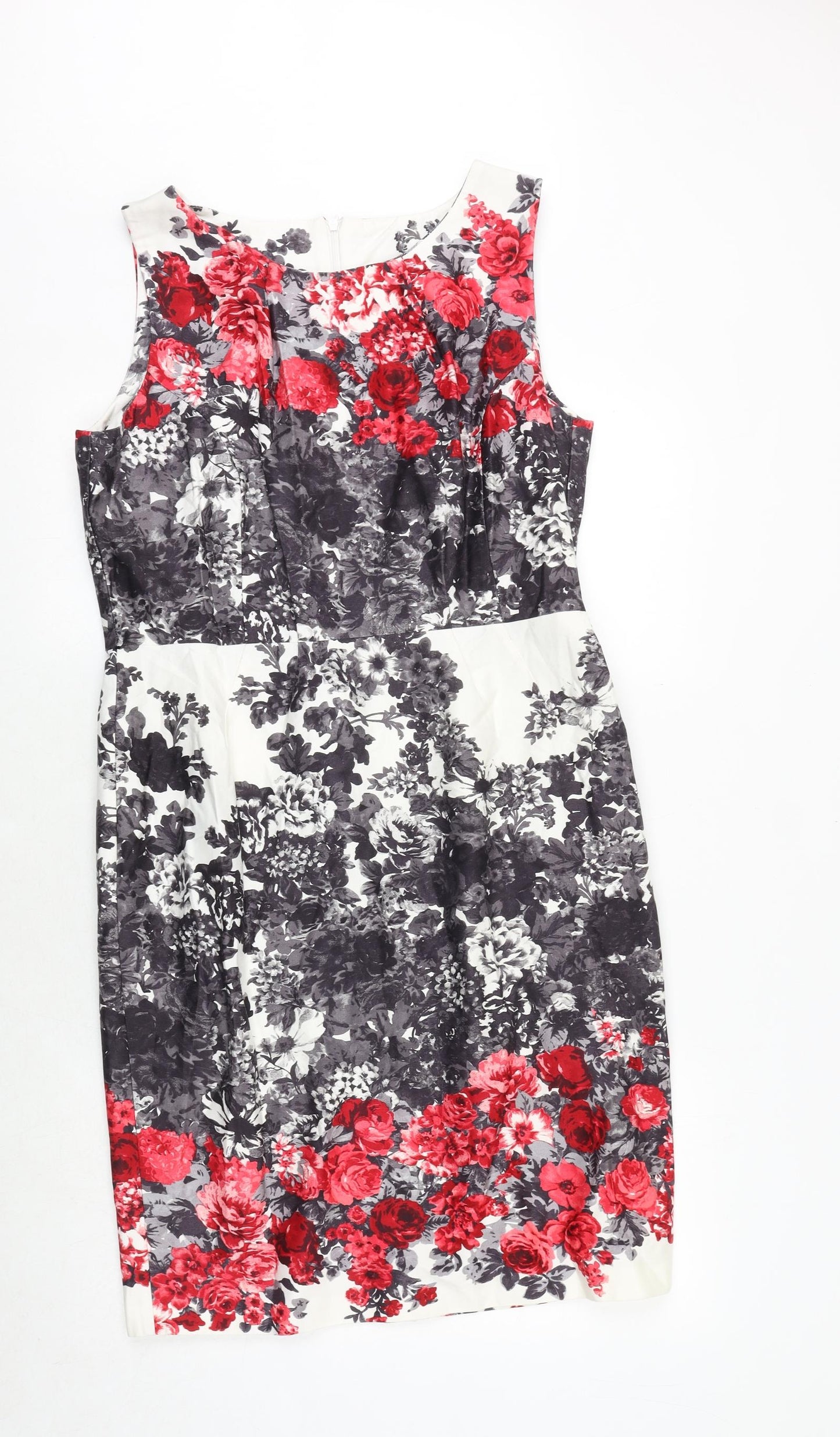 BHS Womens Multicoloured Floral Cotton A-Line Size 16 Round Neck Zip