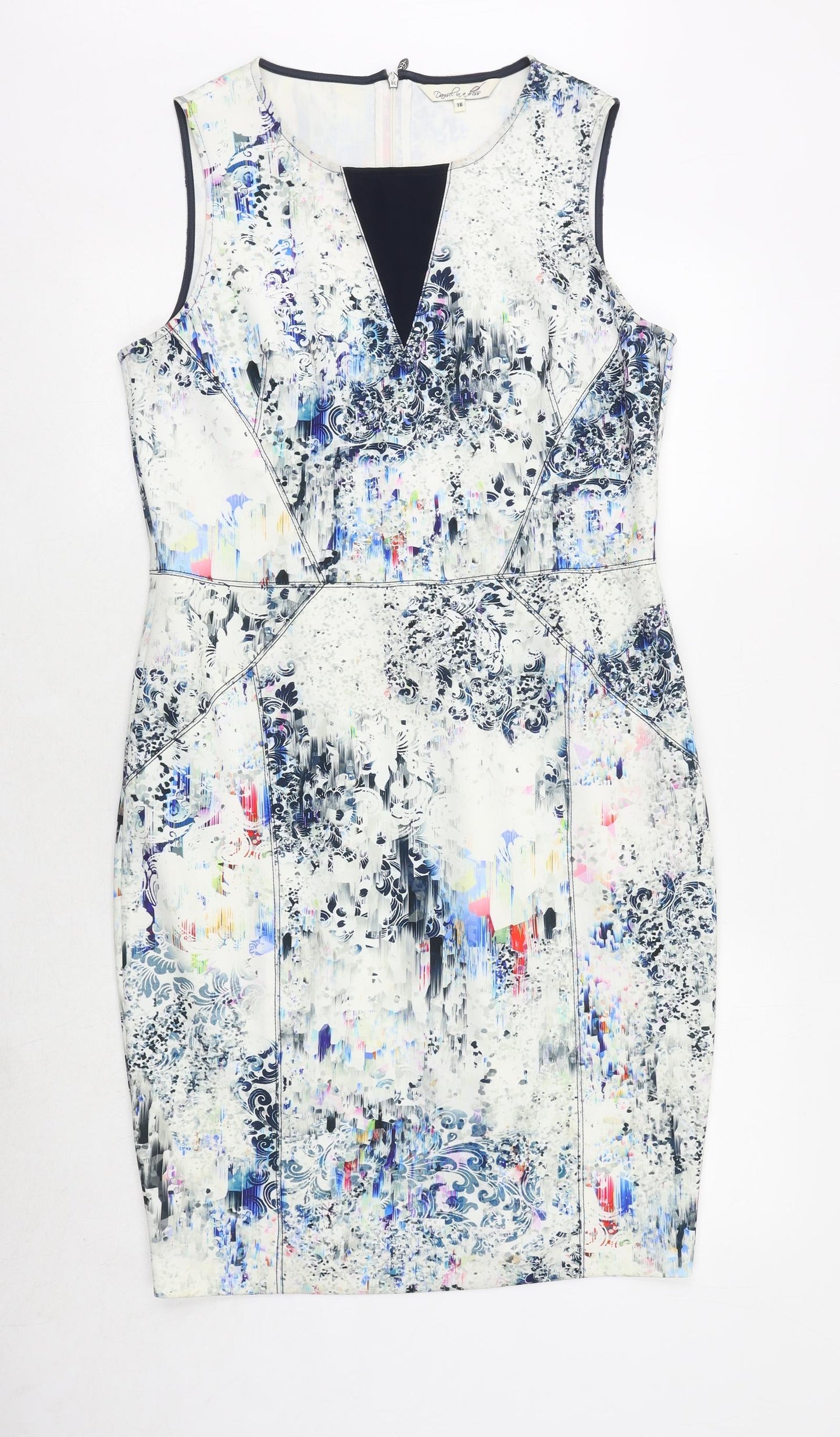 Damsel in a Dress Womens Multicoloured Geometric Polyester A-Line Size 16 Round Neck Zip