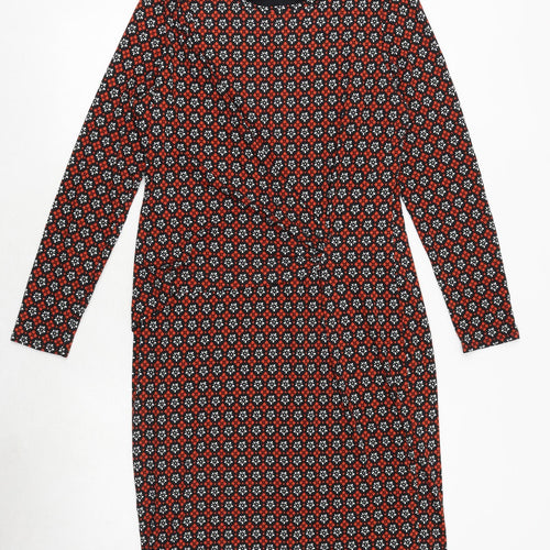 Marks and Spencer Womens Black Geometric Viscose A-Line Size 14 Round Neck Pullover