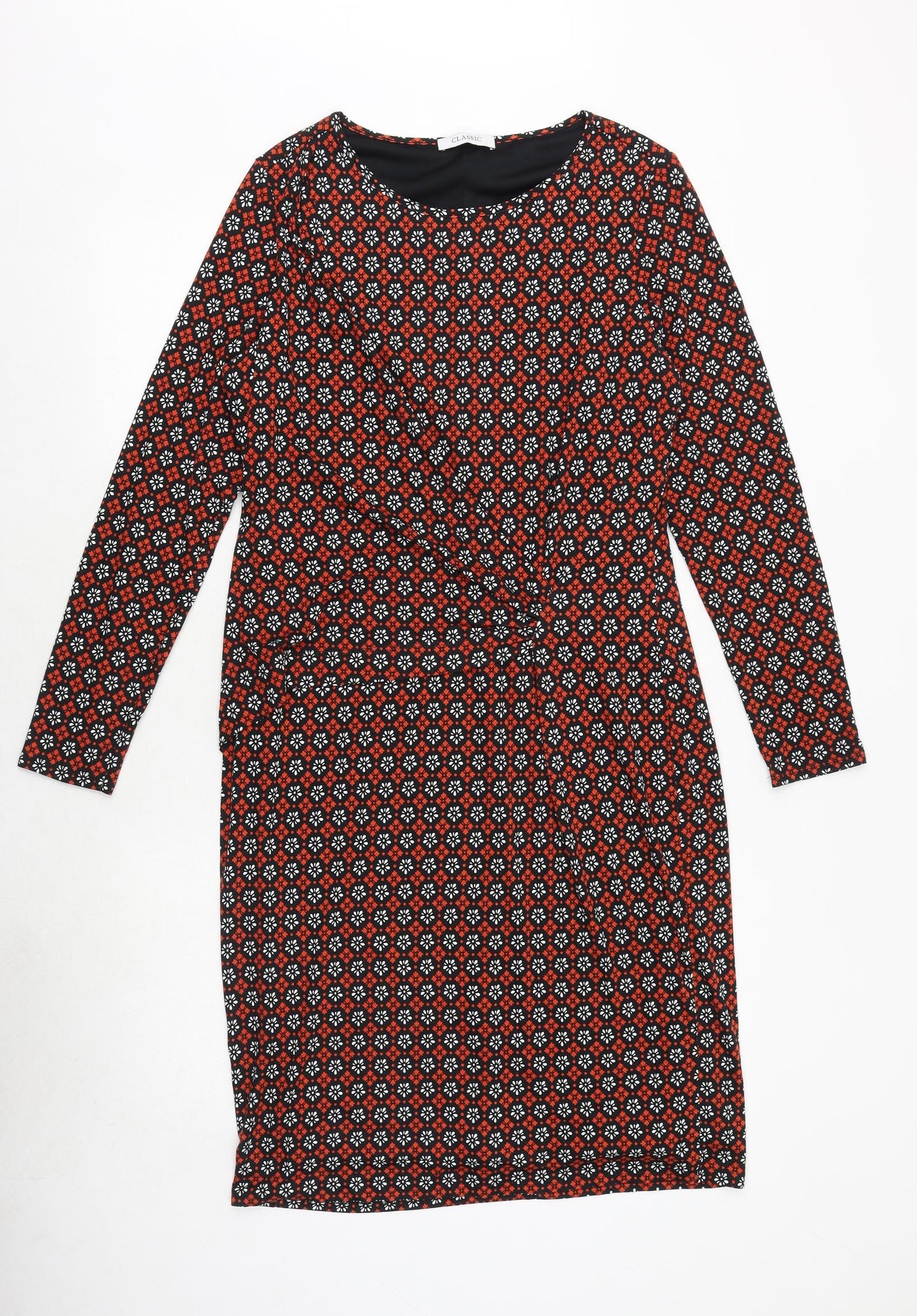Marks and Spencer Womens Black Geometric Viscose A-Line Size 14 Round Neck Pullover