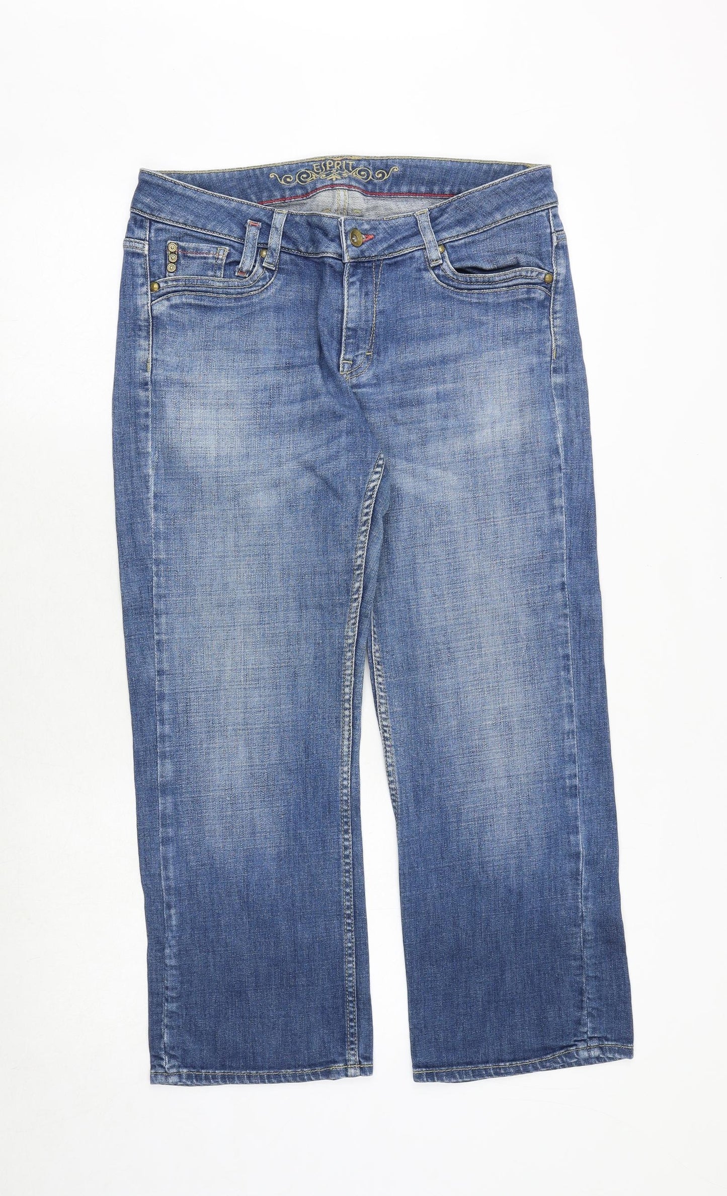 Espirit Womens Blue Cotton Straight Jeans Size 16 Regular Zip