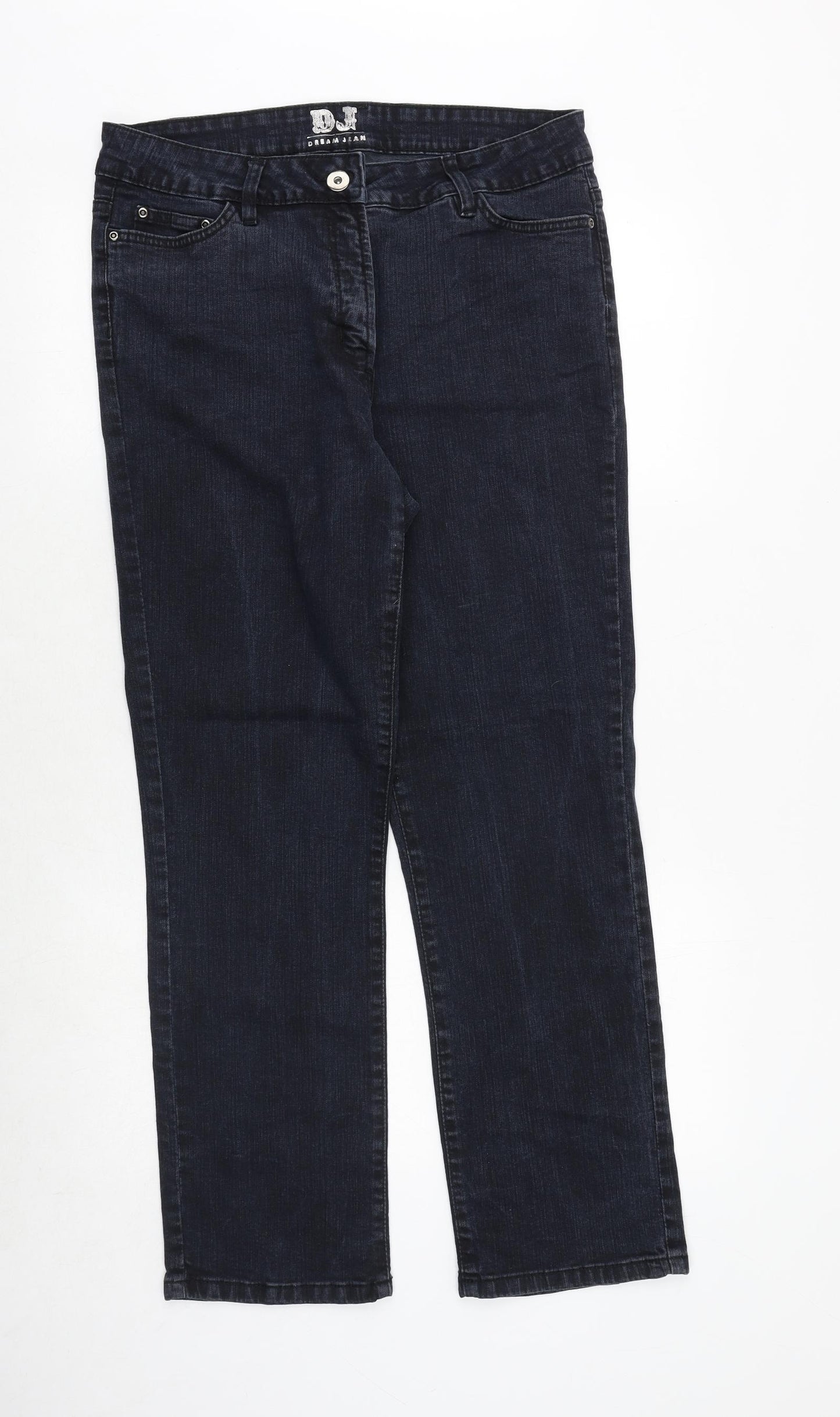 BHS Womens Blue Cotton Straight Jeans Size 16 Regular Zip