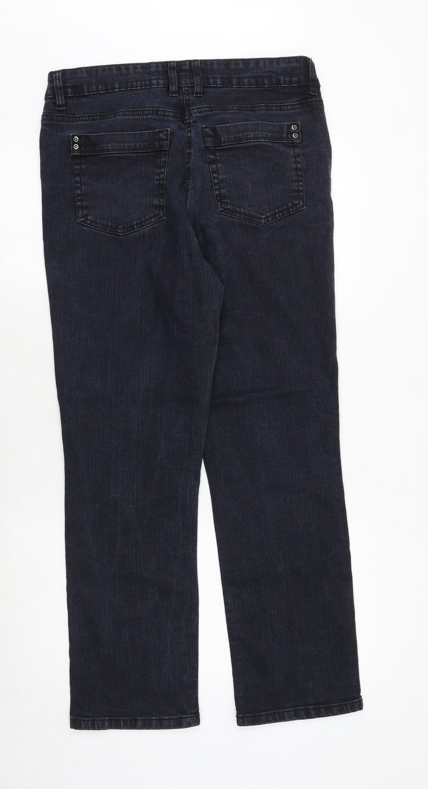 BHS Womens Blue Cotton Straight Jeans Size 16 Regular Zip