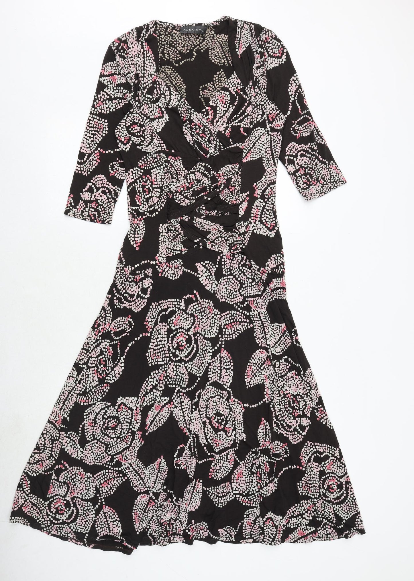 Alex&Co Womens Brown Floral Viscose Trapeze & Swing Size 12 V-Neck Pullover