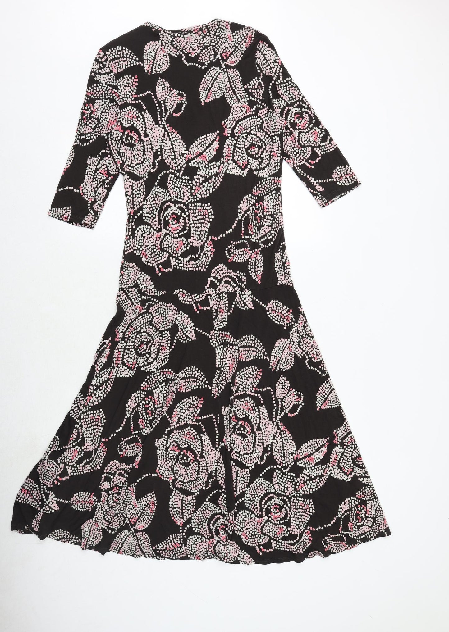 Alex&Co Womens Brown Floral Viscose Trapeze & Swing Size 12 V-Neck Pullover