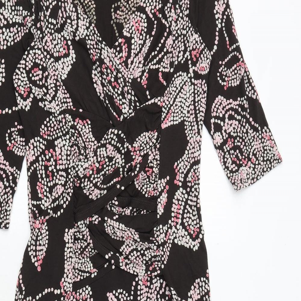 Alex&Co Womens Brown Floral Viscose Trapeze & Swing Size 12 V-Neck Pullover