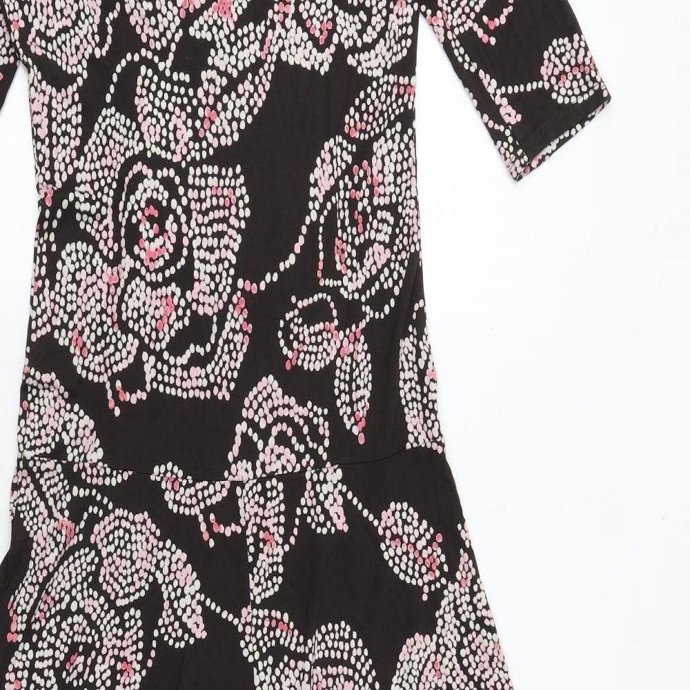 Alex&Co Womens Brown Floral Viscose Trapeze & Swing Size 12 V-Neck Pullover
