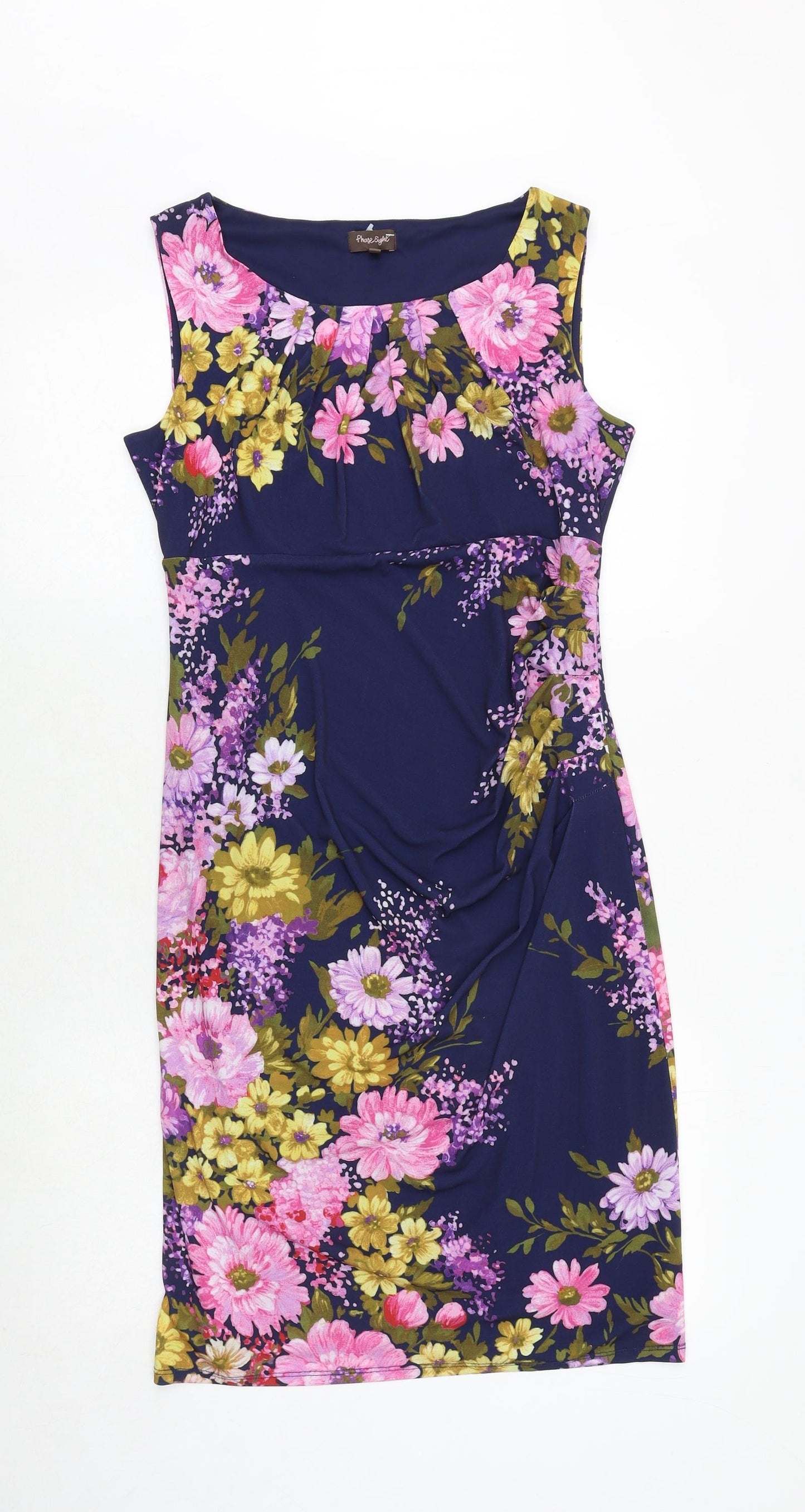 Phase Eight Womens Blue Floral Polyester A-Line Size 12 Round Neck Pullover