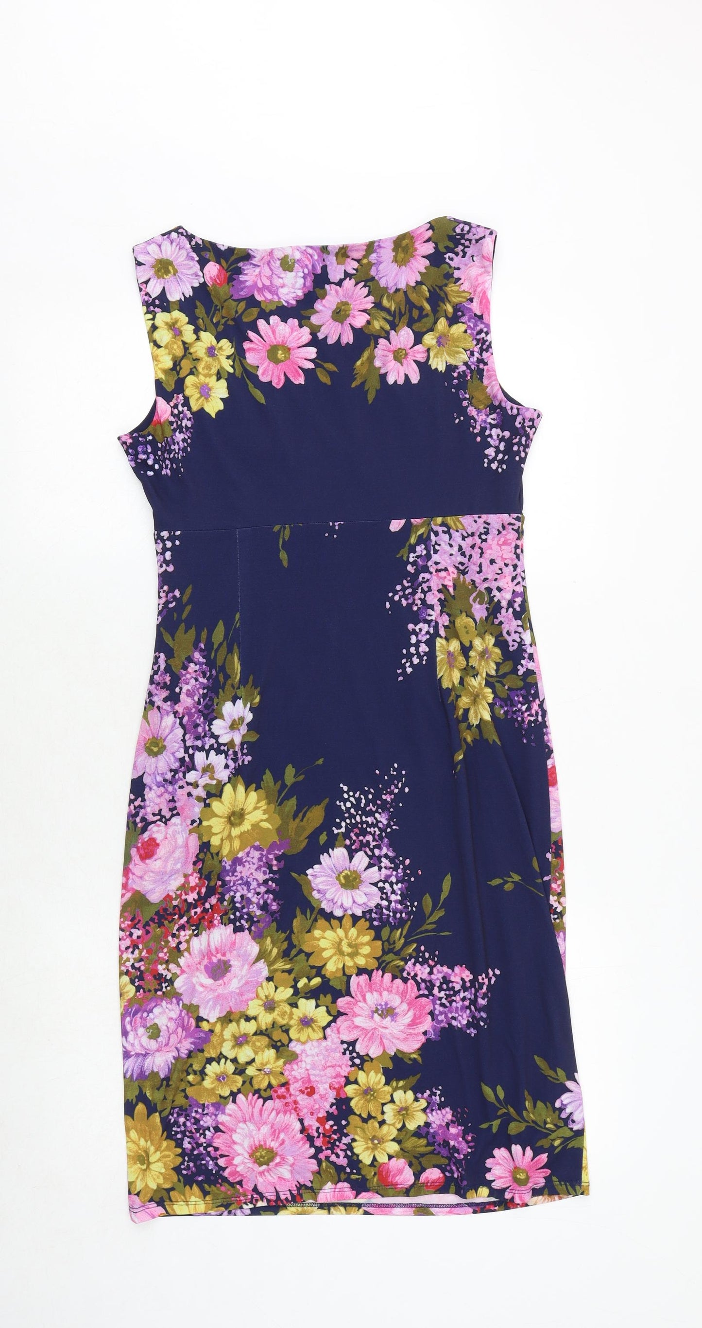 Phase Eight Womens Blue Floral Polyester A-Line Size 12 Round Neck Pullover