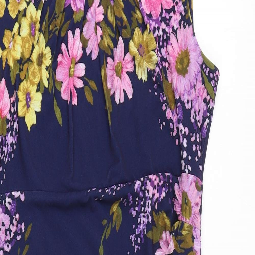 Phase Eight Womens Blue Floral Polyester A-Line Size 12 Round Neck Pullover