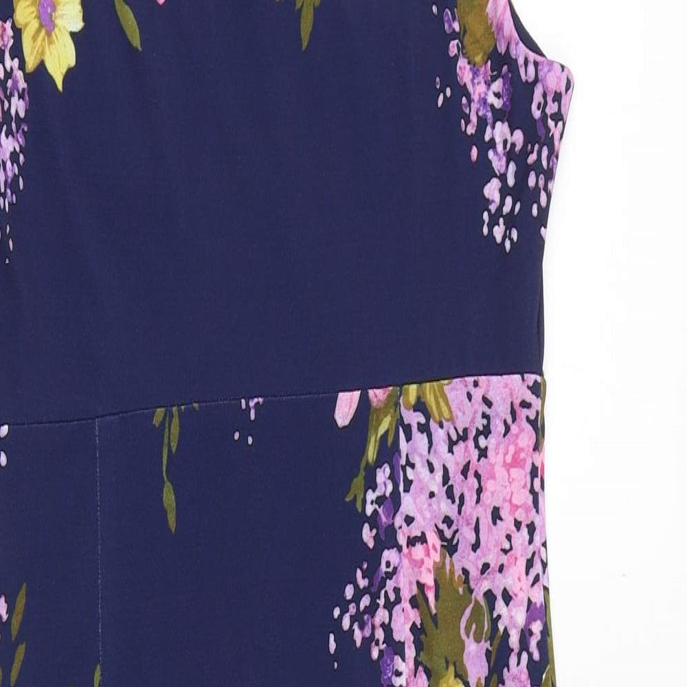 Phase Eight Womens Blue Floral Polyester A-Line Size 12 Round Neck Pullover