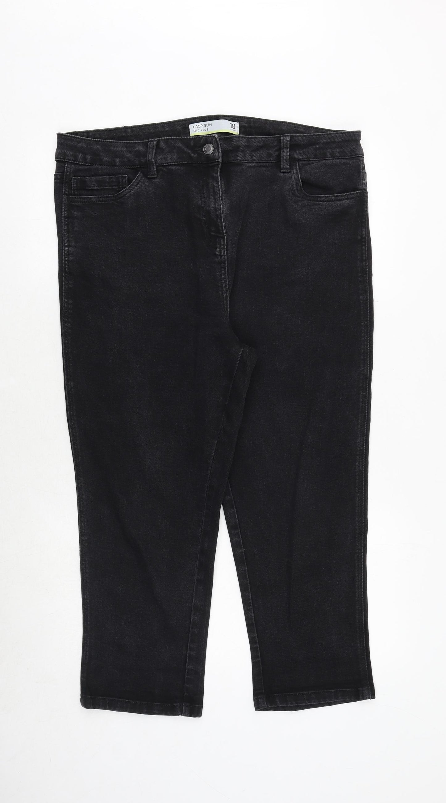 NEXT Womens Black Cotton Straight Jeans Size 18 Regular Zip
