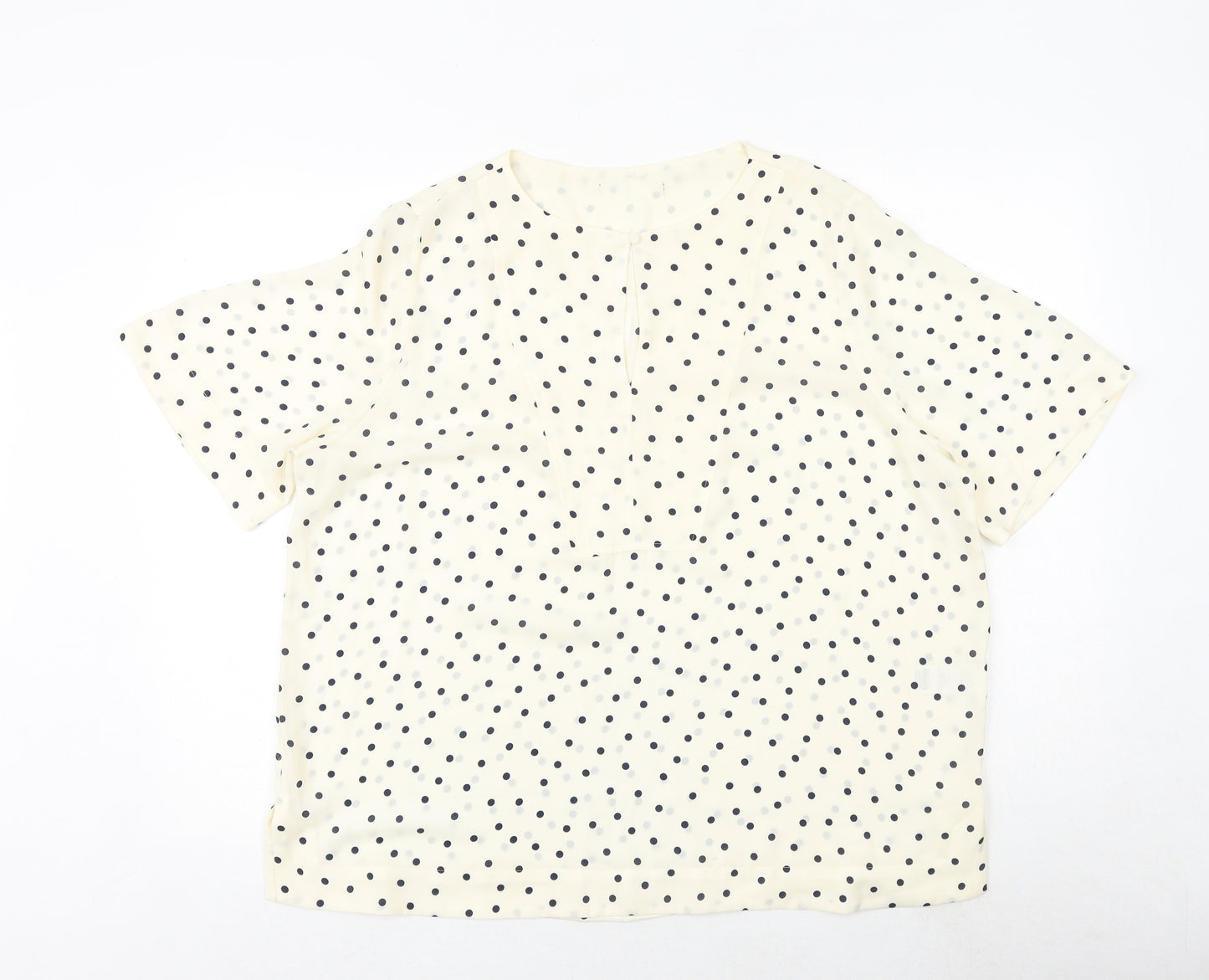 Marks and Spencer Womens Ivory Polka Dot Polyester Basic Blouse Size 18 Round Neck