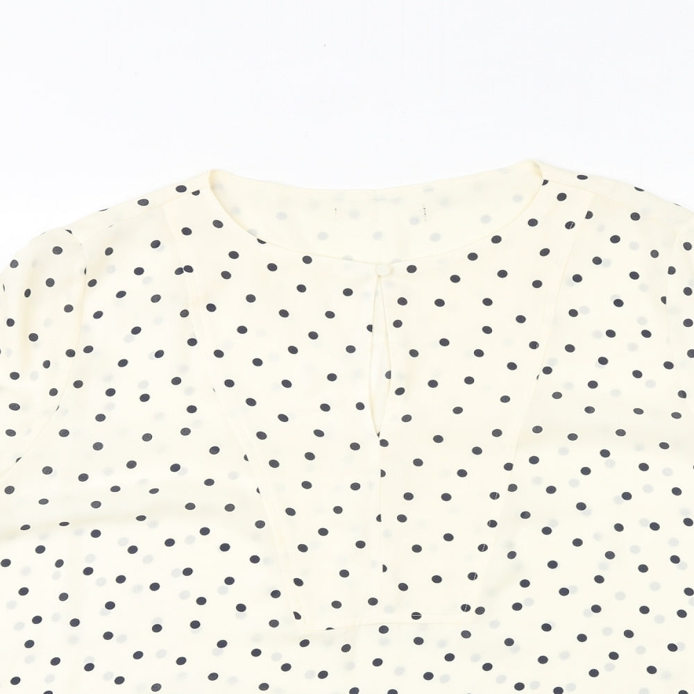 Marks and Spencer Womens Ivory Polka Dot Polyester Basic Blouse Size 18 Round Neck