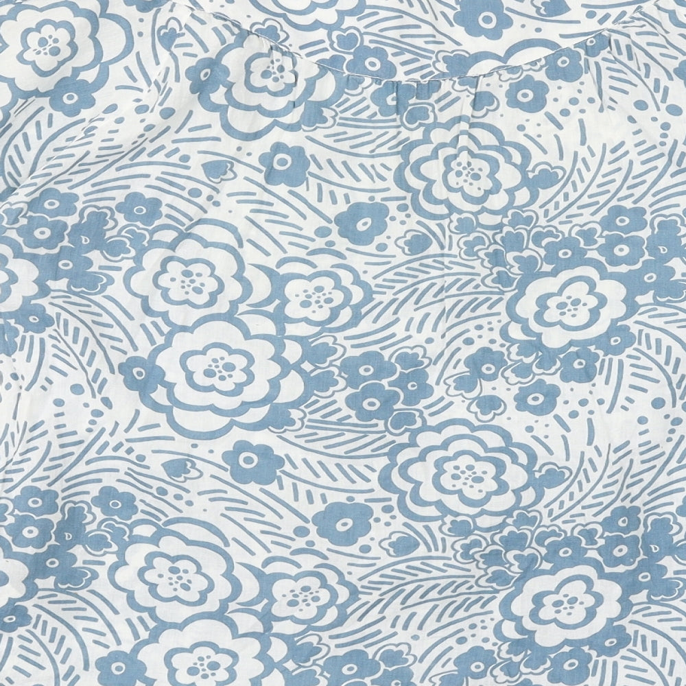 BHS Womens Blue Geometric 100% Cotton Basic Blouse Size 12 Round Neck