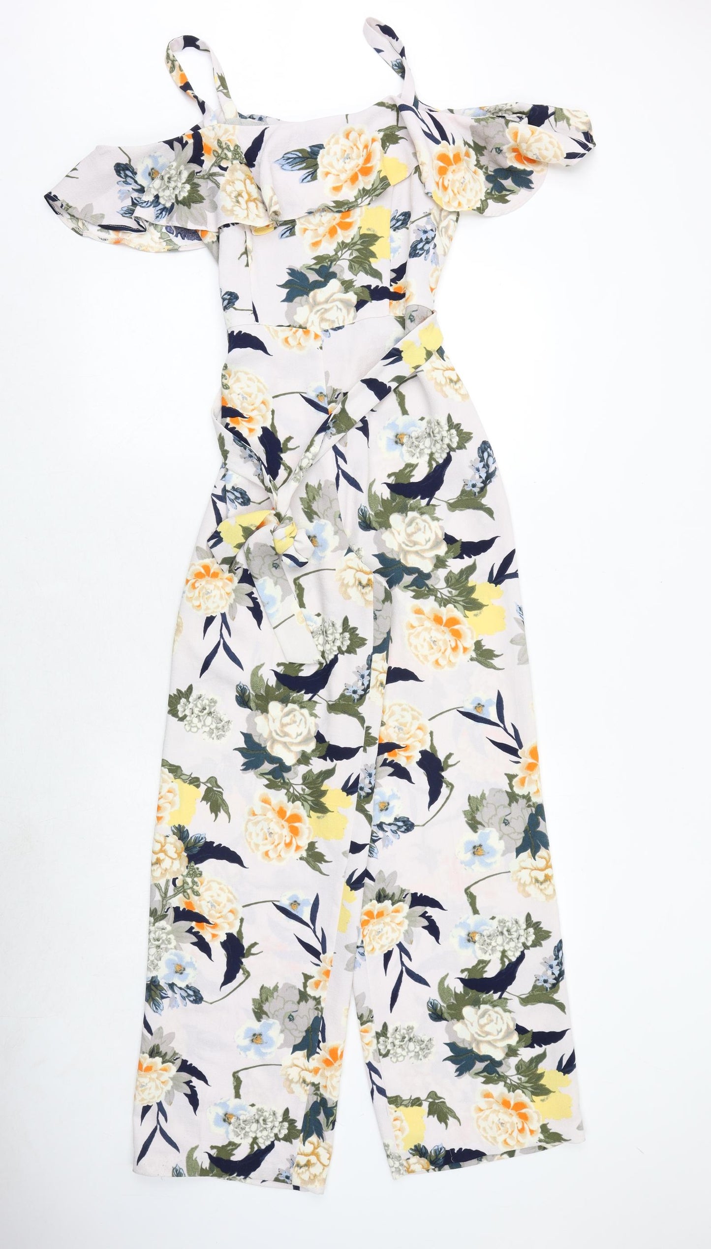 Miss Selfridge Womens Multicoloured Floral Polyester Jumpsuit One-Piece Size 8 Tie