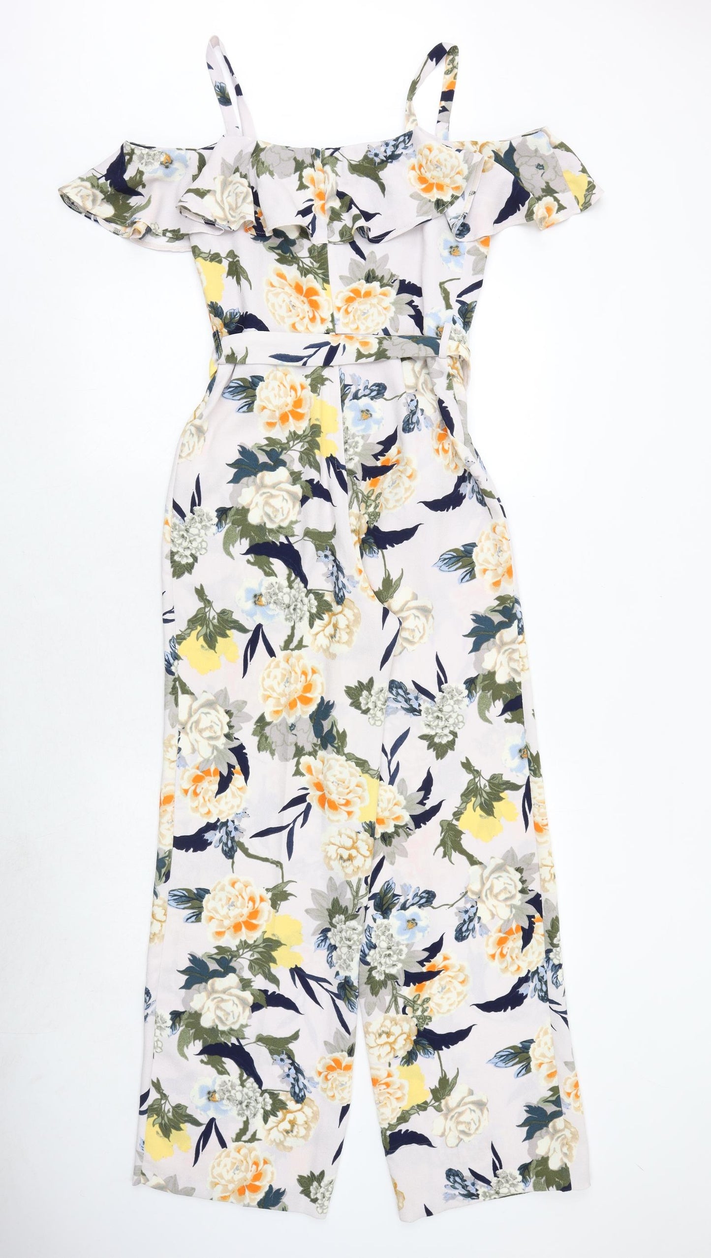 Miss Selfridge Womens Multicoloured Floral Polyester Jumpsuit One-Piece Size 8 Tie
