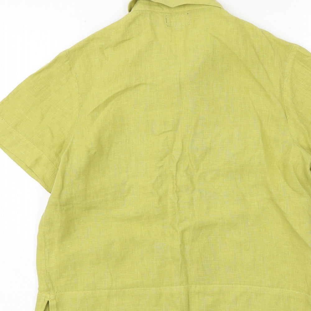 Hobbs Womens Green Linen Basic Button-Up Size 8 Collared