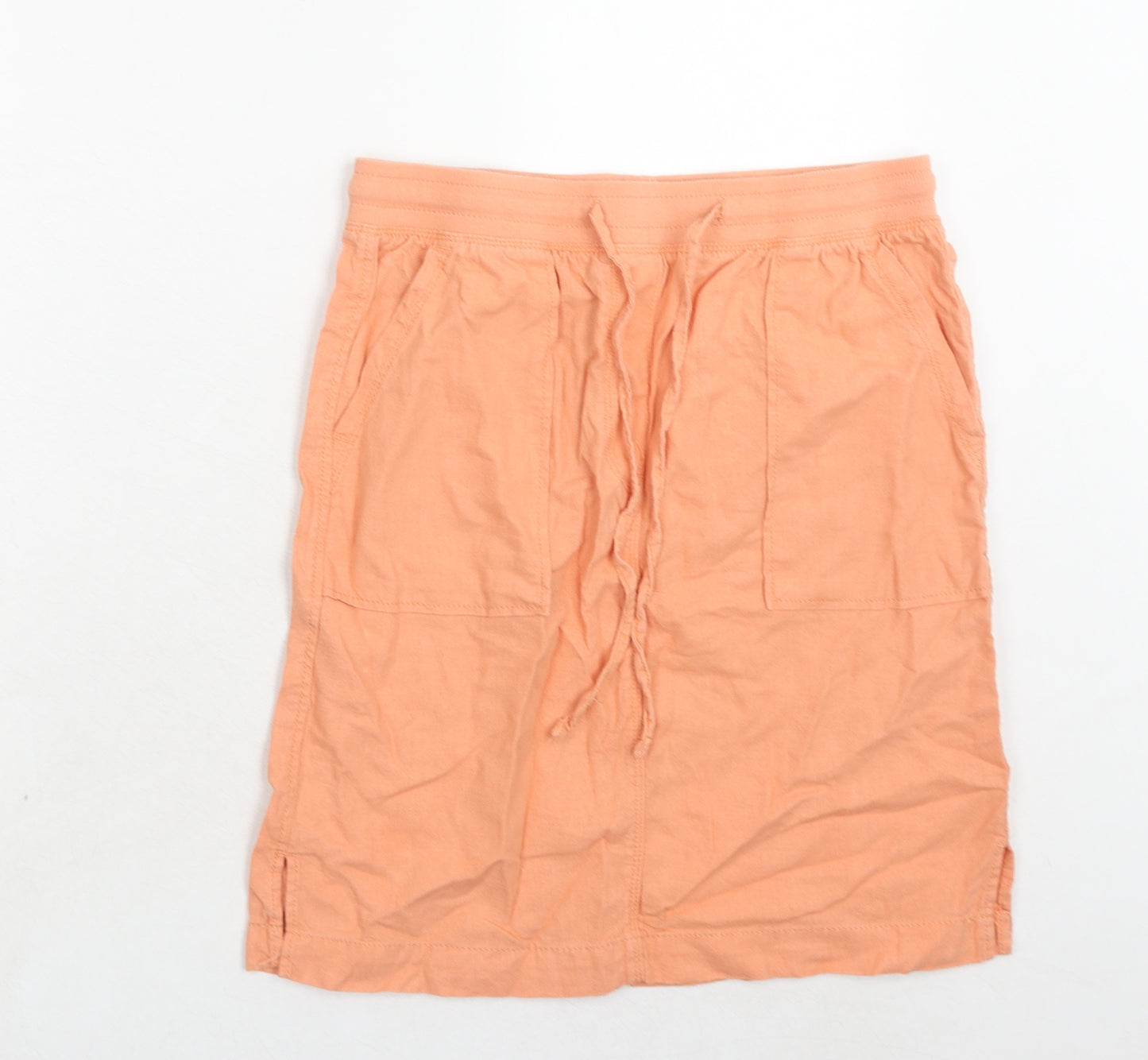 Marks and Spencer Womens Orange Linen A-Line Skirt Size 10 Drawstring