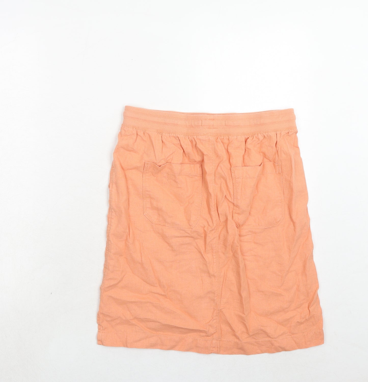 Marks and Spencer Womens Orange Linen A-Line Skirt Size 10 Drawstring