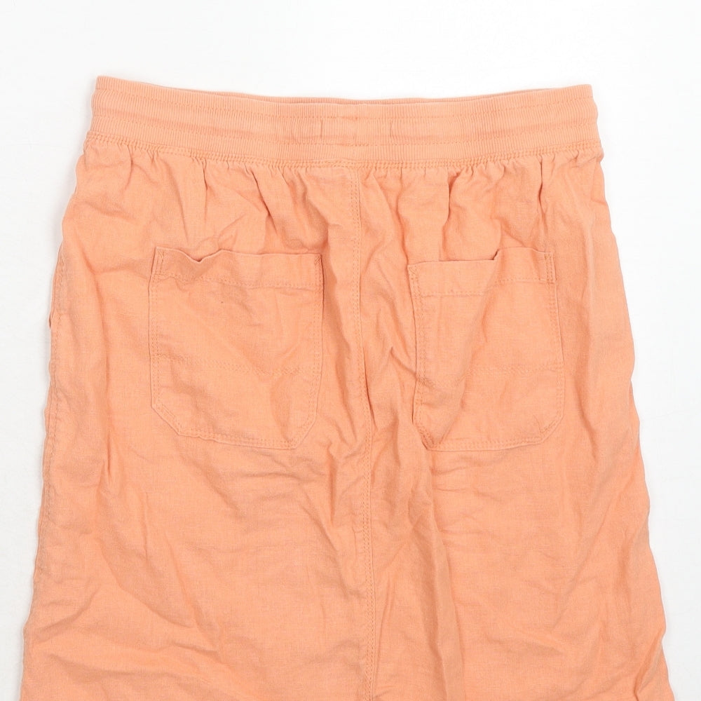 Marks and Spencer Womens Orange Linen A-Line Skirt Size 10 Drawstring