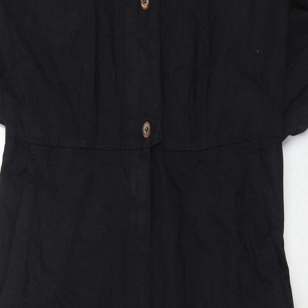 Zara Womens Black Linen Jumpsuit One-Piece Size S Button