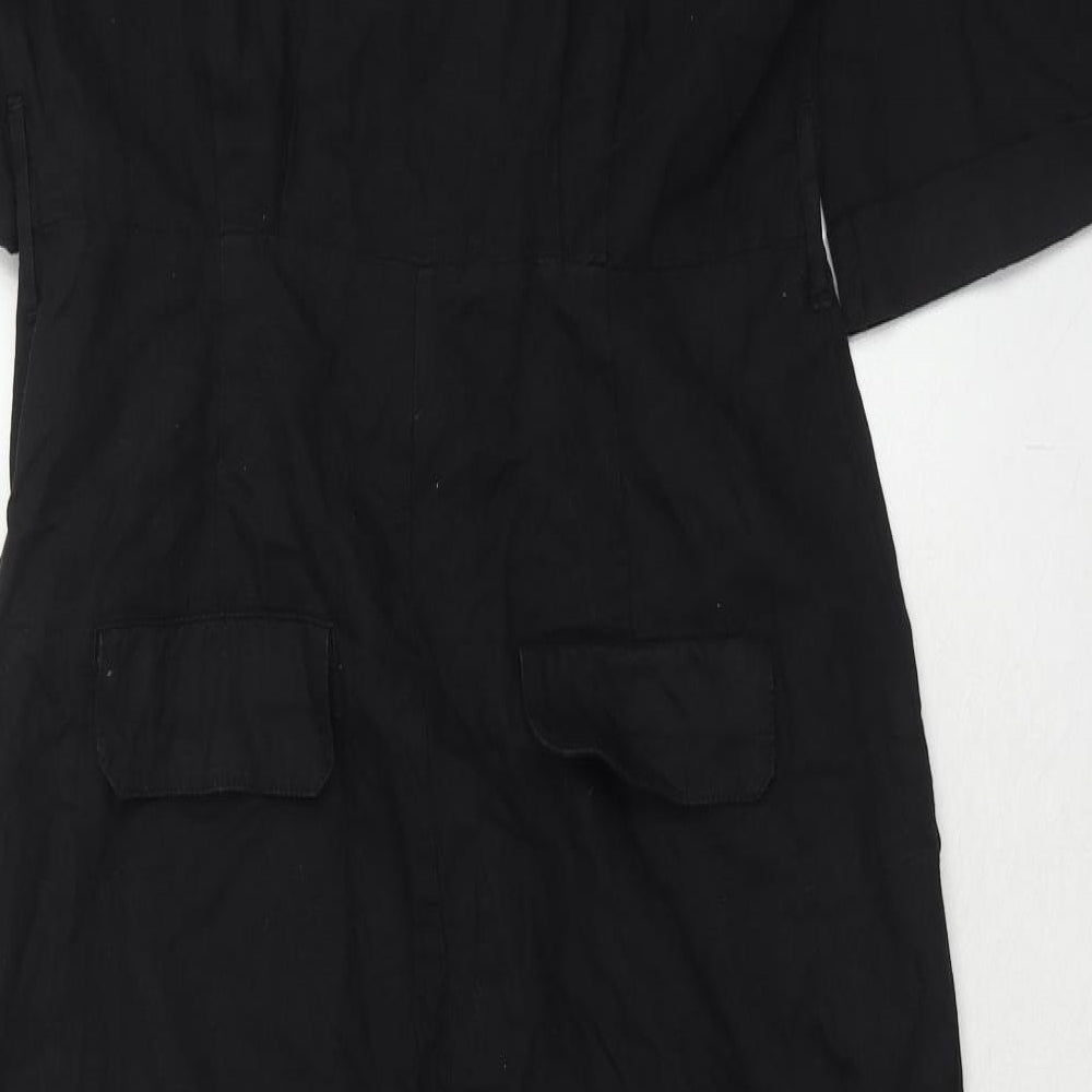 Zara Womens Black Linen Jumpsuit One-Piece Size S Button