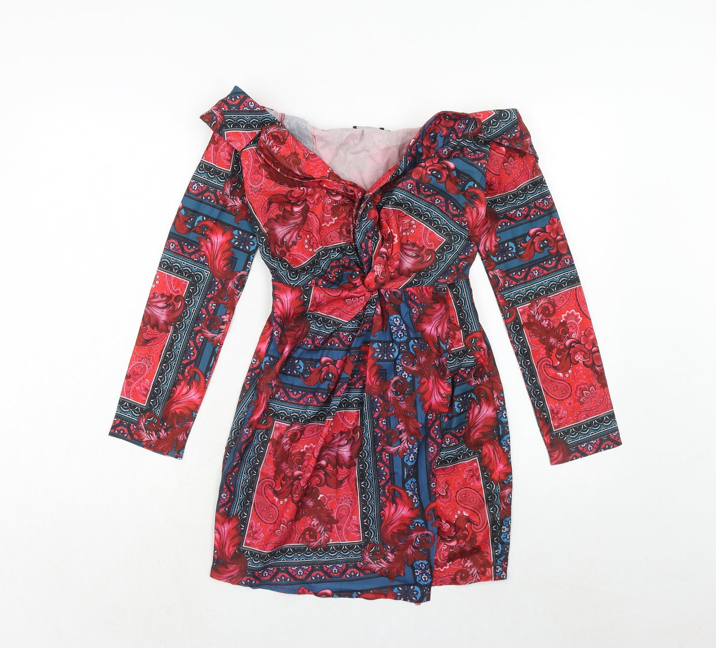 PRETTYLITTLETHING Womens Pink Geometric Polyester Mini Size 4XL V-Neck Zip