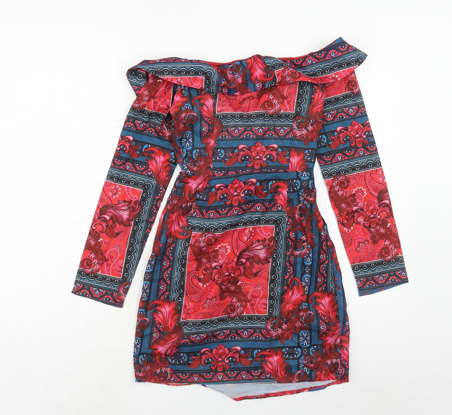 PRETTYLITTLETHING Womens Pink Geometric Polyester Mini Size 4XL V-Neck Zip