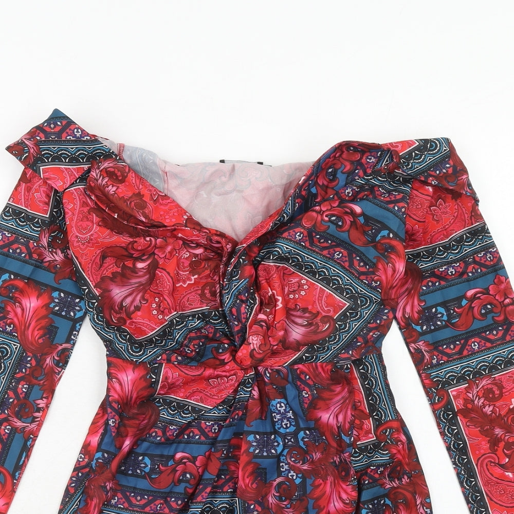 PRETTYLITTLETHING Womens Pink Geometric Polyester Mini Size 4XL V-Neck Zip