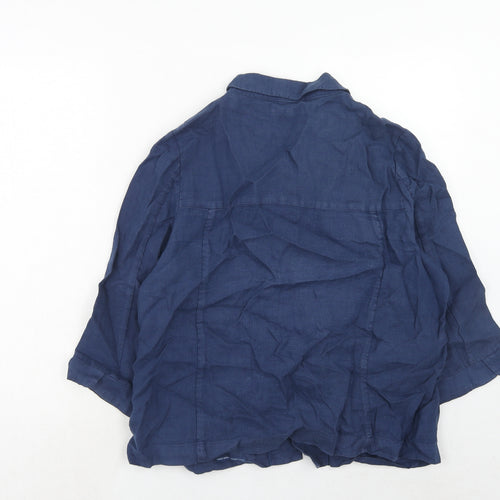 Seasalt Womens Blue Linen Basic Button-Up Size 14 Collared