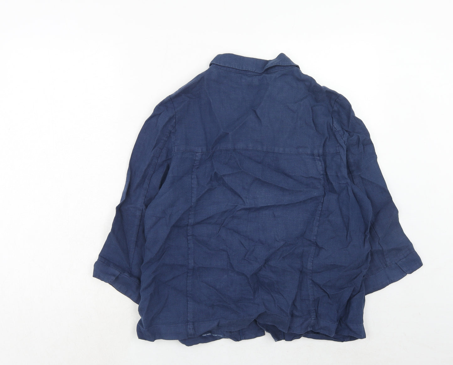Seasalt Womens Blue Linen Basic Button-Up Size 14 Collared